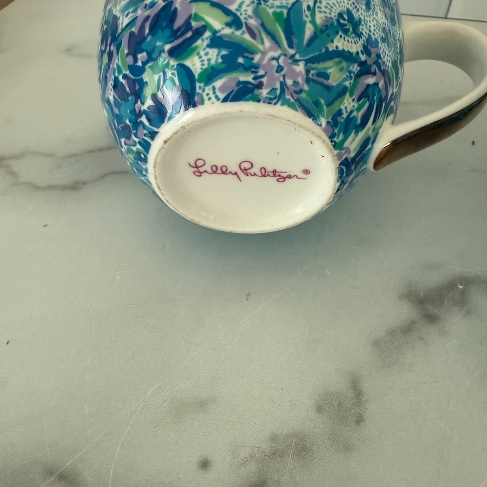 Lilly Pulitzer Ceramic Coffee Tea Cup Mug Tiger Lily Floral Set Of 2 Gold Handle - Picture 4 of 7